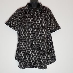 Roamans Black/White Short Sleeve Button Down Shirt